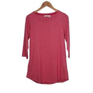 L.L. Bean women's striped cotton 3/4 shirt tunic red & white stripe MEDIUM